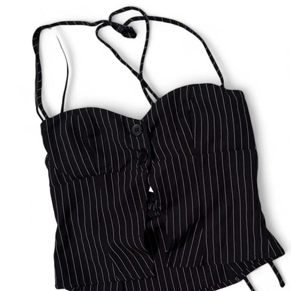 Princess Polly Black with white vertical pinstripe corset top
